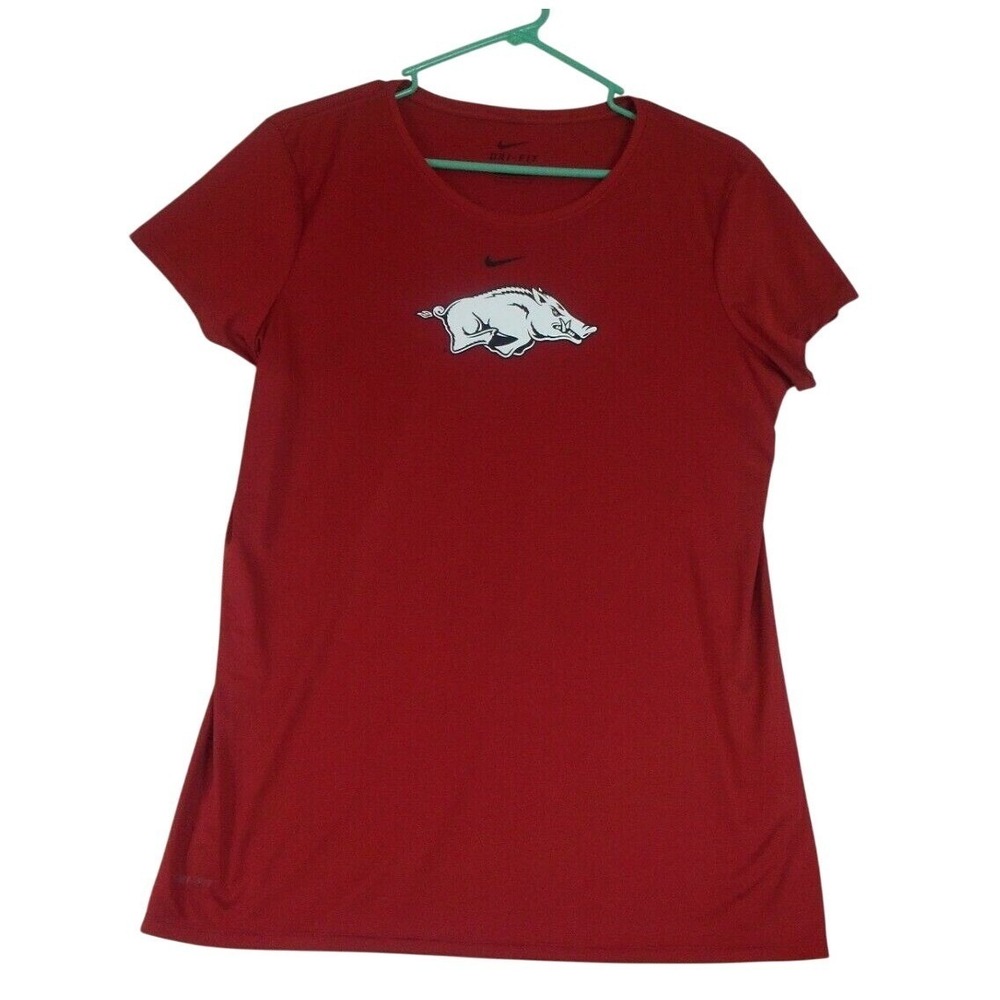 Arkansas Razorbacks Shirt Womens Large Red Nike‎ Dri Fit Short Sleeve Crew Neck